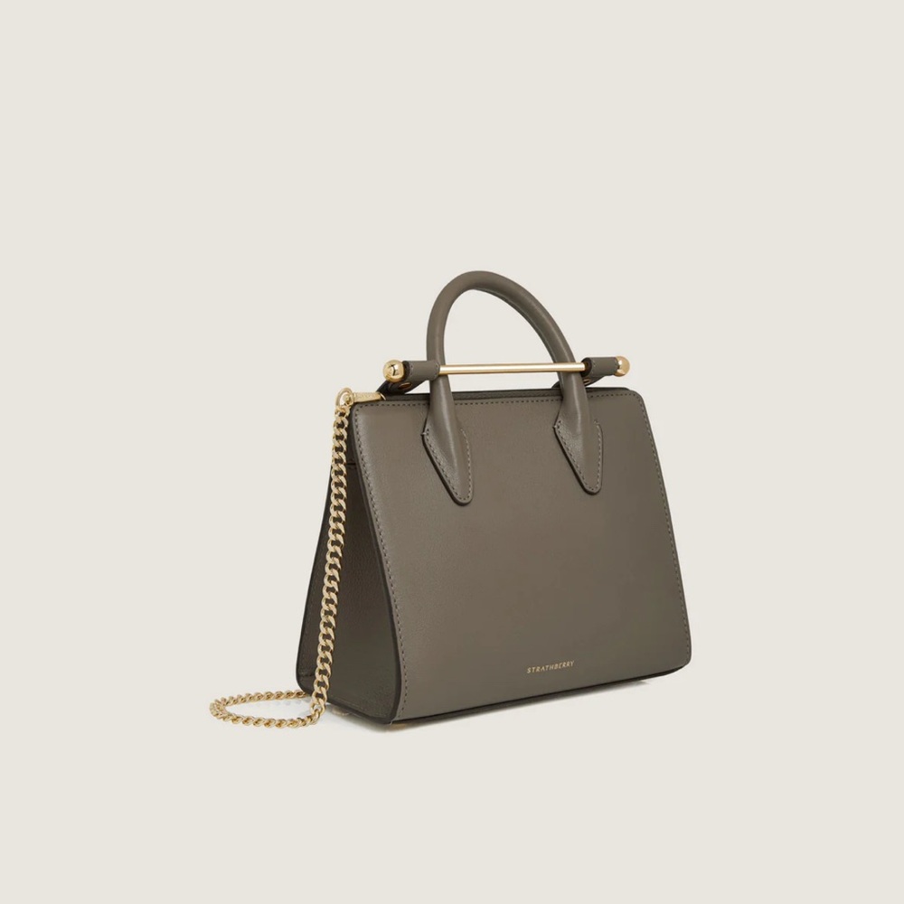 Strathberry Olive Green Satchel with Gold Chain